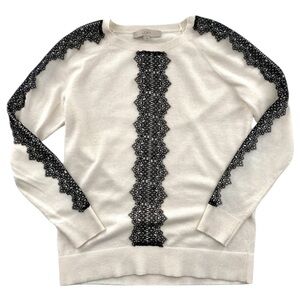 Loft Lace Detail Sweater Size S off white and black